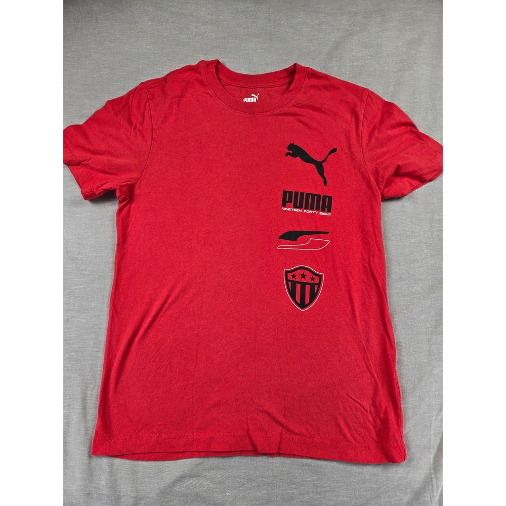Puma Mens Graphic Tee Red Short Sleeve Logo Nineteen Forty Eight Shirt Size M